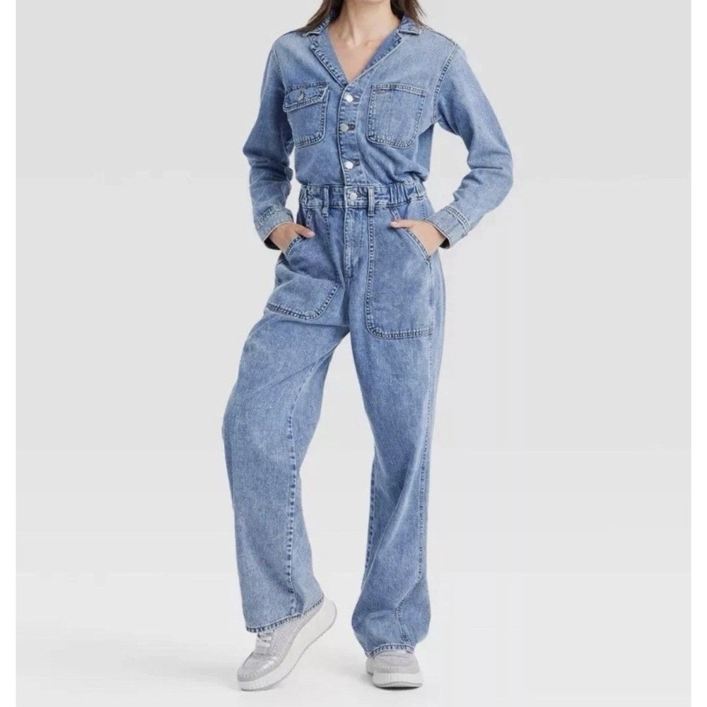 Universal Thread Women's Denim Jumpsuit Long Sleeve‎ Straight Leg NEW Size 14